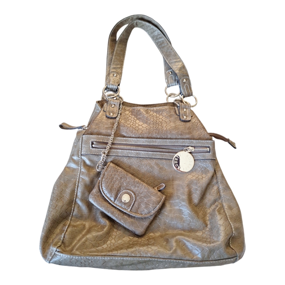 Rosetti Faux Snakeskin GrayTaupe Tote Bag w/ Charm and Detachable ID Wallet NWOT